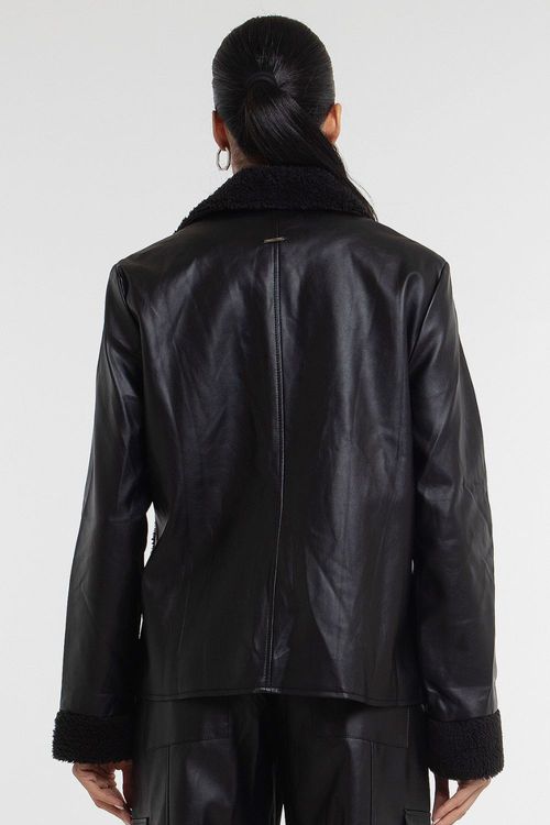 Jaqueta Feminina Couro Pu Aviador Lisa Smk Preto