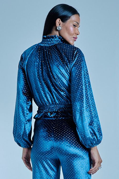 Blusa Feminina Viscose Strass Detalhe Gola Smk Azul Escuro