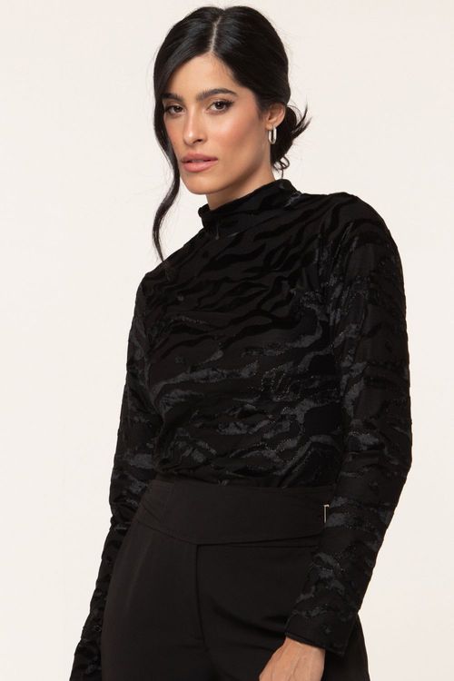 Blusa Feminina Malha Devoré Lisa Smk Preto