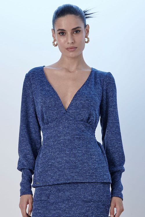 Blusa Feminina Manga Longa Smk Azul Escuro
