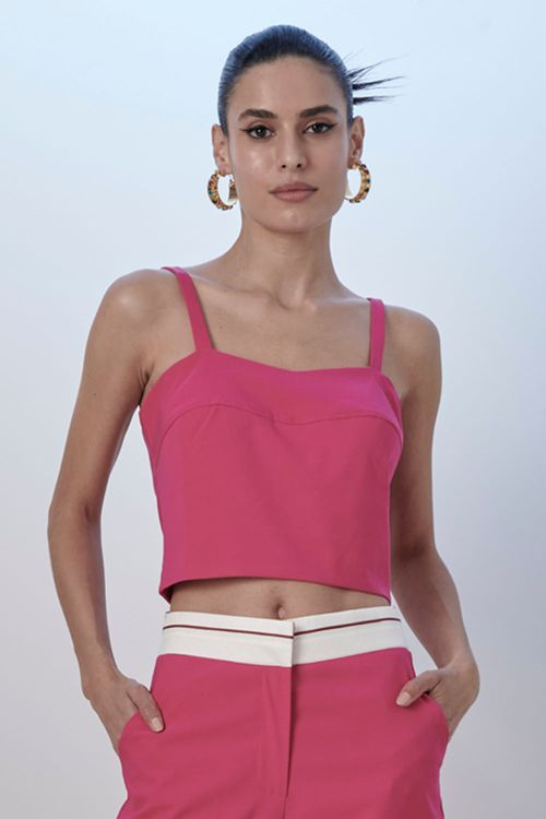 Cropped Alfaiataria Casual Liso Smk Rosa Médio