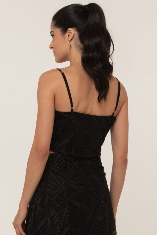 Cropped Renda Bordada Alça Fina Smk Preto
