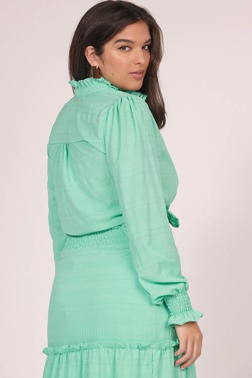 Camisa Cropped Feminina Manga Franzida Smk Verde Médio
