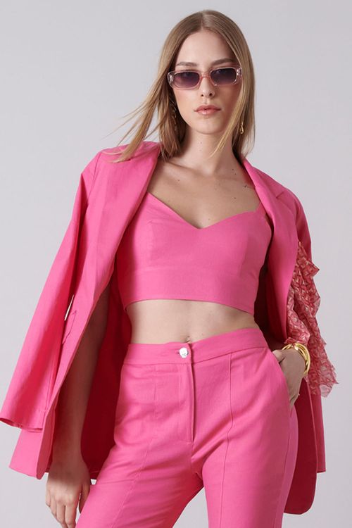 Cropped Linen Alça Larga Liso Smk Rosa Médio
