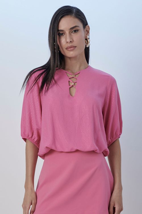Blusa Cropped Feminina Viscose Detalhe Smk Rosa Médio