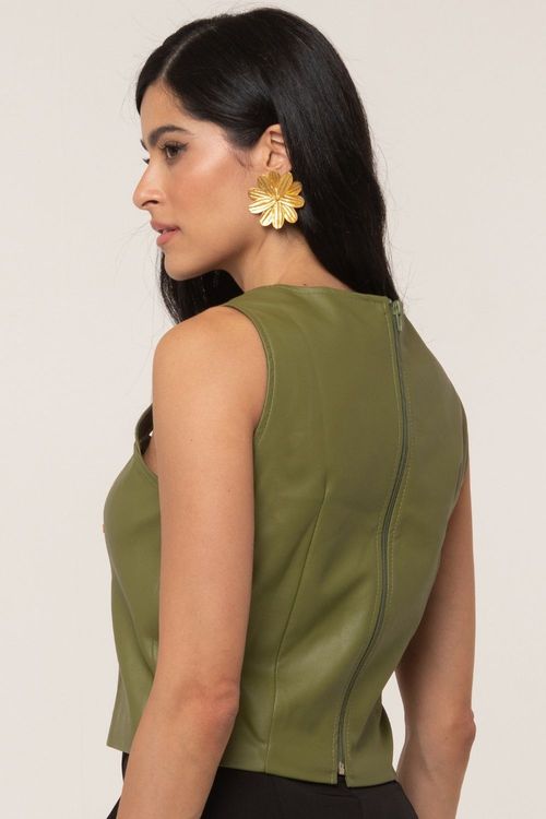 Blusa Feminina Couro Pu Lidia Alça Larga Smk Verde Escuro