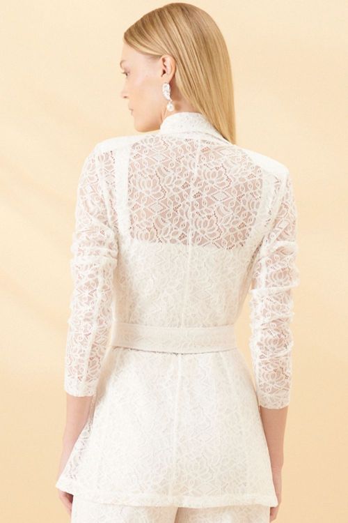 Blazer Feminino Renda Bordado Vazado Smk Off White