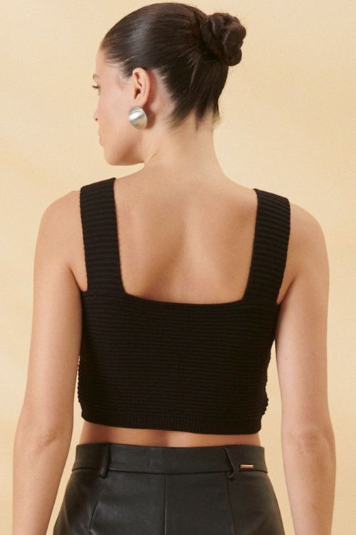 Regata Cropped Feminina Tricô Canelada Smk Preto