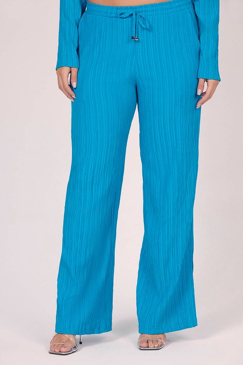 Calça Feminina Reta Plissada Smk Azul Médio