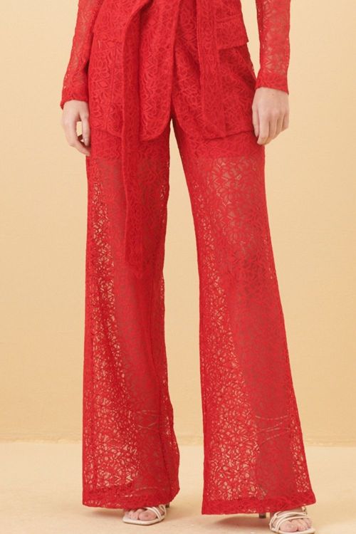 Calça Feminina Pantalona Rendada Smk Vermelho Médio