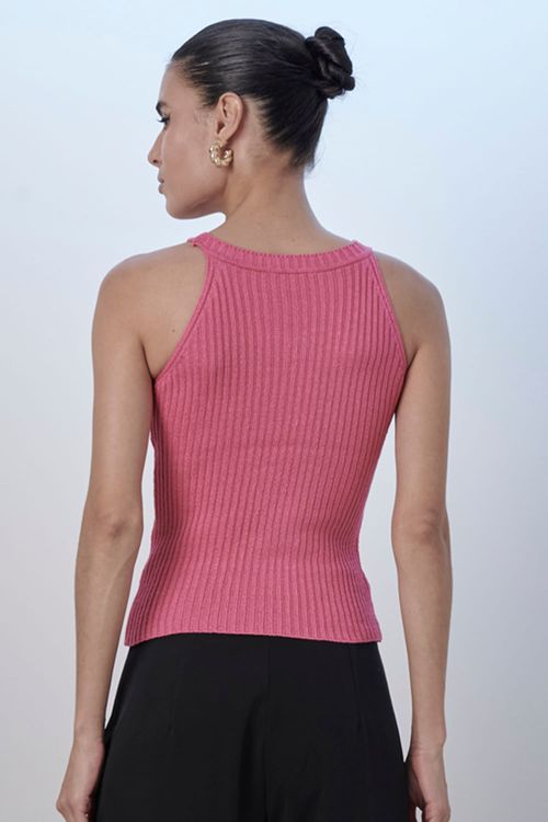 Regata Feminina Tricô Casual Lisa Smk Rosa Médio