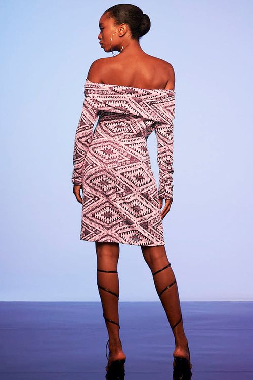 Vestido Curto Tricô Estampado Smk Vinho