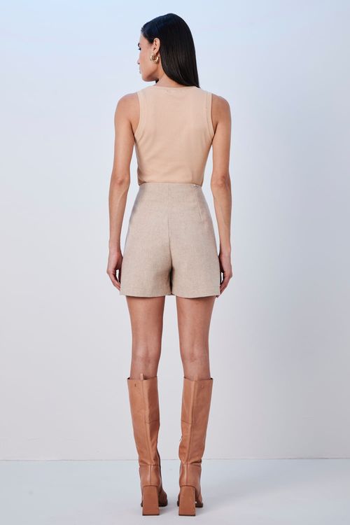 Short Saia Feminino Chevron Transpassado Smk Bege Claro