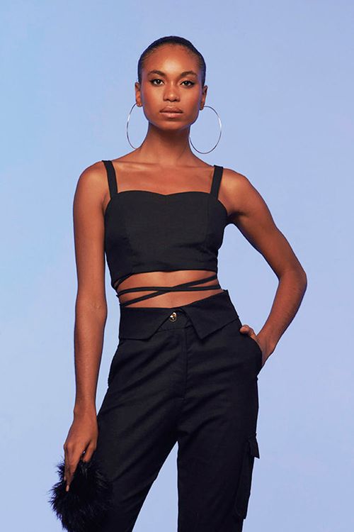 Cropped Linho Liso Alça Larga Smk Preto