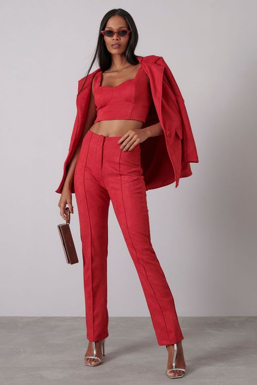 Blazer Feminino Suede Com Bolsos Smk Vermelho Médio