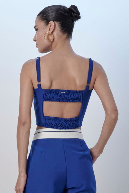 Cropped Alfaiataria Casual Liso Smk Azul Médio