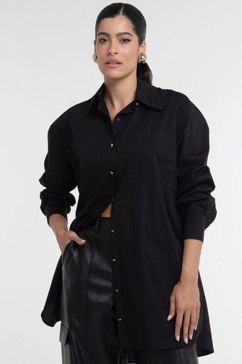 Chemise Midi Liso Cinto Elástico Smk Preto