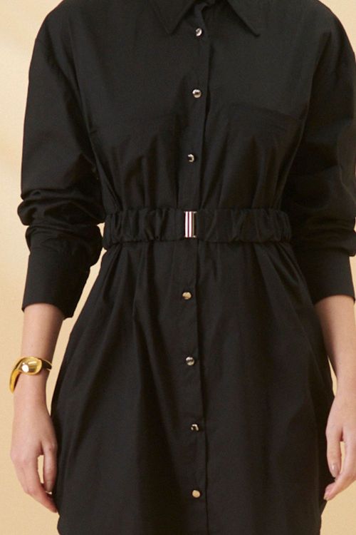 Chemise Midi Liso Cinto Elástico Smk Preto