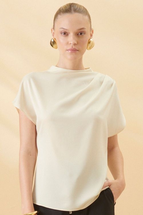 Blusa Feminina Detalhe Drapeado Jennifer Smk Bege Médio