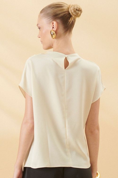 Blusa Feminina Detalhe Drapeado Jennifer Smk Bege Médio