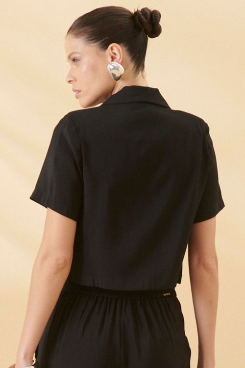 Camisa Cropped Feminina Lisa Smk Preto