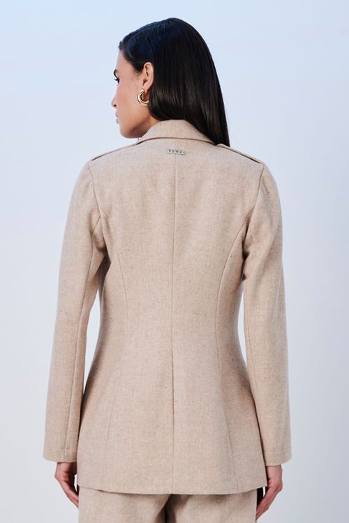 Blazer Feminino Malha Chevron Transpasse Smk Bege Claro