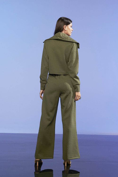 Calça Feminina Wide Leg Matelasse Smk Verde Escuro