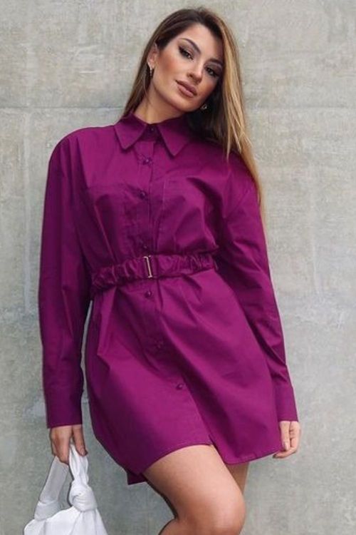 Chemise Midi Liso Cinto Elástico Smk Roxo Médio