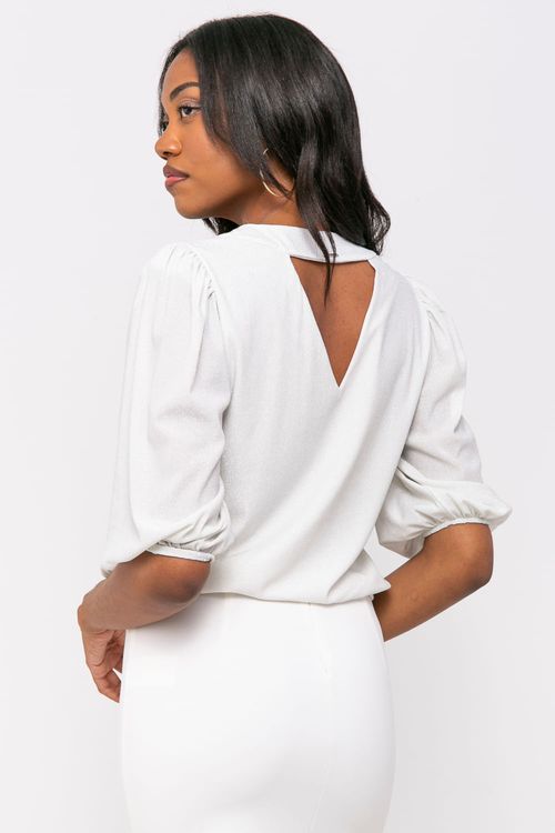 Blusa Feminina Malha Liso Com Transpasse Smk Off White