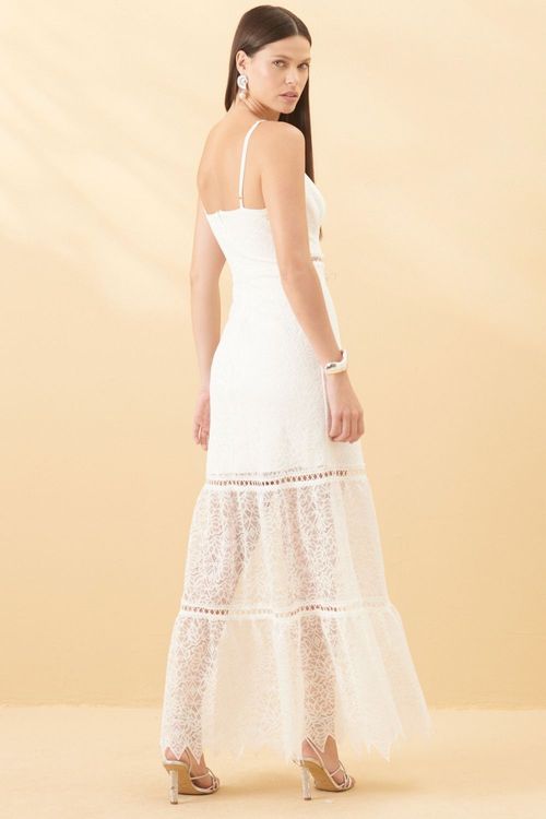 Vestido Longo Renda Detalhe Busto e Cintura Smk Off White