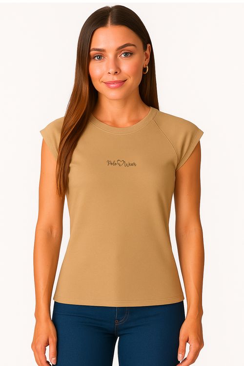 T-Shirt Feminina Manga Reglan Polo Wear Bege Médio
