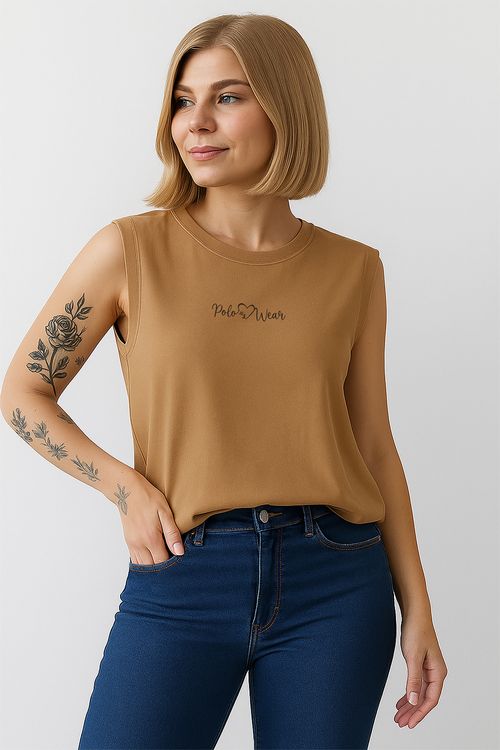 T-Shirt Feminina Sem Cava Polo Wear Bege Médio