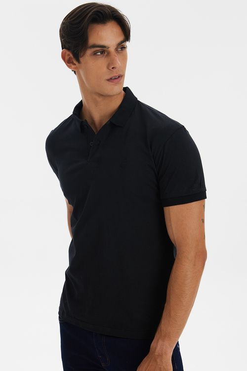 Polo Meia Malha Lisa Polo Wear Preto