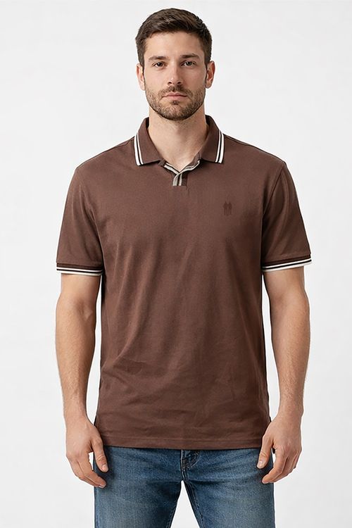 Polo Masculina Gola Com Filete Polo Wear Marrom