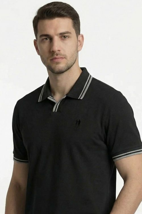 Polo Masculina Gola Com Filete Polo Wear Preto