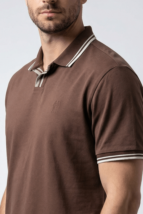 Polo Masculina Gola Com Filete Polo Wear Marrom