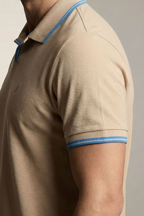 Polo Masculina Gola Com Filete Polo Wear Bege Médio