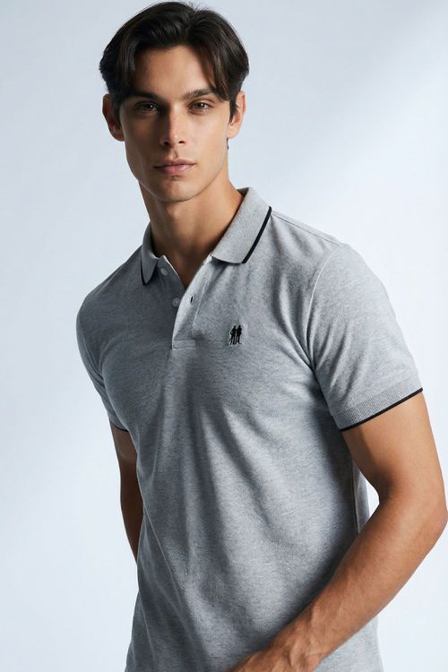 Polo Meia Malha Lisa Polo Wear Cinza Claro