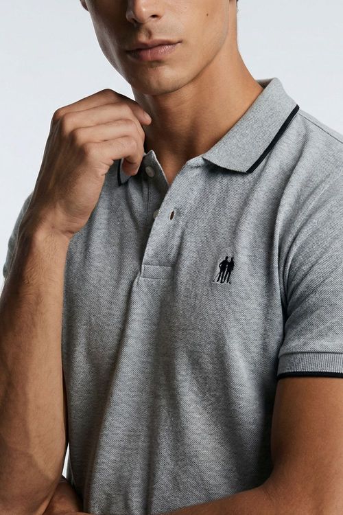 Polo Meia Malha Lisa Polo Wear Cinza Claro
