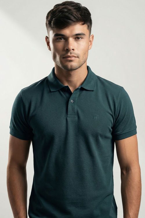 Polo Piquet Com Botões Polo Wear Verde Escuro