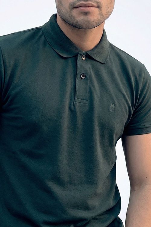 Polo Piquet Com Botões Polo Wear Verde Escuro