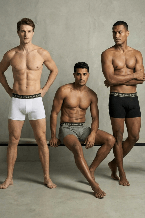 Kit 6 Cuecas Boxer Algodão Lisa Polo Wear Sortido