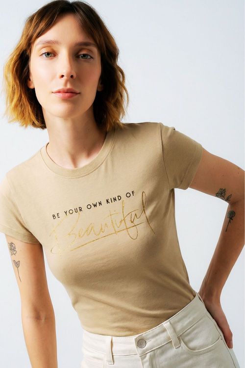 Camiseta Feminina Beautiful Polo Wear Bege Médio