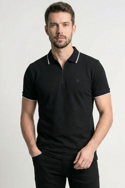 Polo Piquet Colarinho Zíper Polo Wear Preto