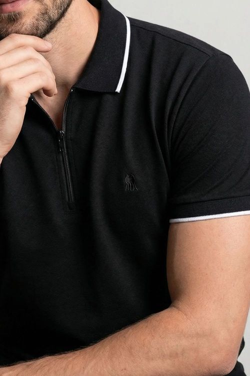 Polo Piquet Colarinho Zíper Polo Wear Preto