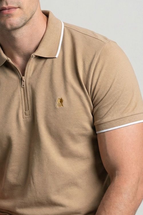 Polo Piquet Colarinho Zíper Polo Wear Bege Médio