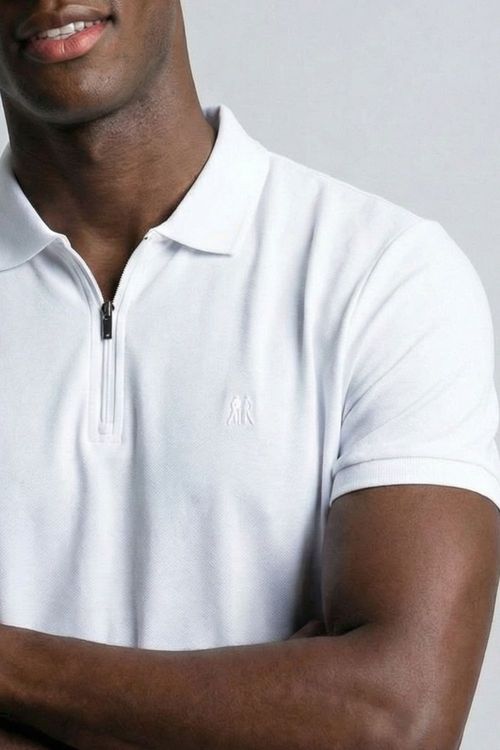 Polo Piquet Colarinho Zíper Polo Wear Branco