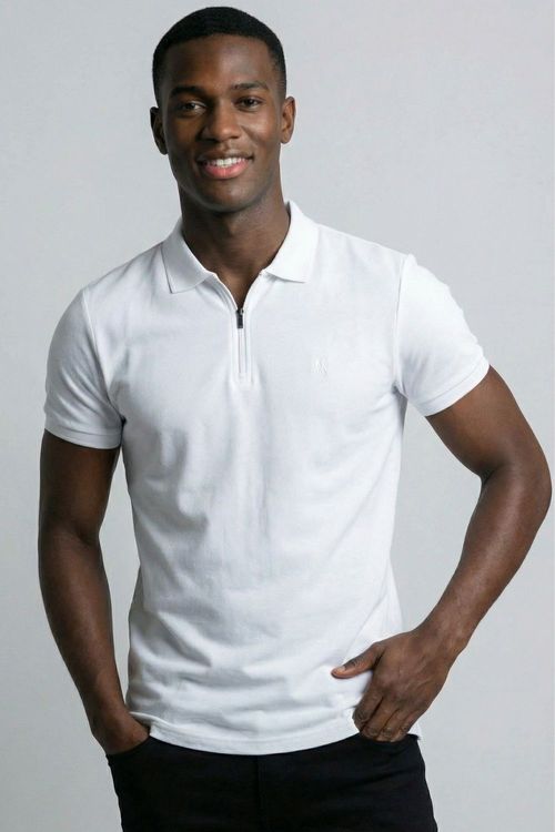 Polo Piquet Colarinho Zíper Polo Wear Branco
