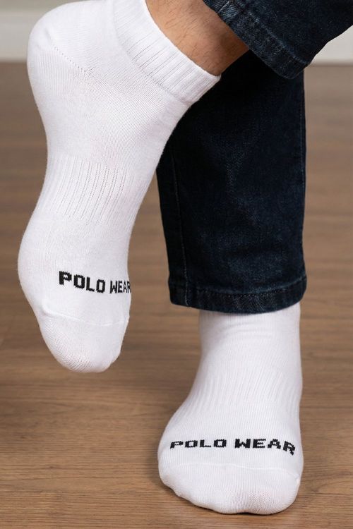 Kit 3 Pares de Meias Masculinas Cano Curto Polo Wear Branco