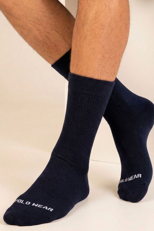 Kit 3 Pares Meias Cano Longo Polo Wear Azul Escuro